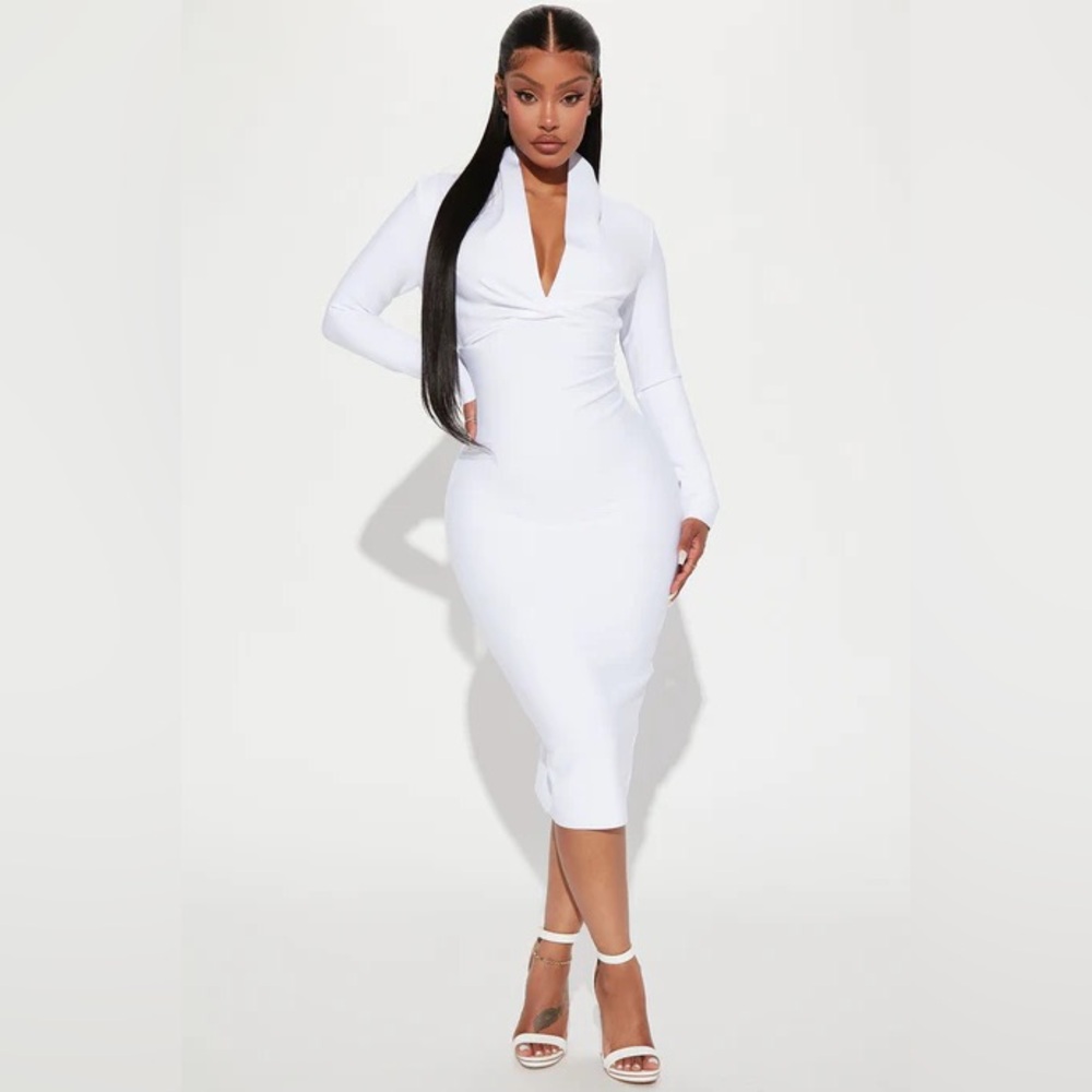 Elegant White Long Sleeve Bandage Dress size Med NWT
